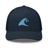 Extremely Stoked Navy Blue Trucker Cap with Aqua Epic Wave Logo