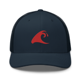 Navy Blue Trucker Hat with Red Epic Wave Logo | Surf Style Cap by Extremely Stoked®