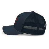 Navy Blue Trucker Hat with Red Epic Wave Logo | Surf Style Cap by Extremely Stoked®