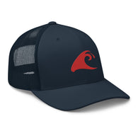 Navy Blue Trucker Hat with Red Epic Wave Logo | Surf Style Cap by Extremely Stoked®