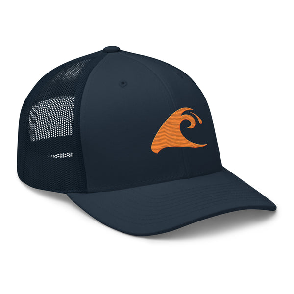 Extremely Stoked Navy Blue Trucker Cap with Orange Epic Wave Logo