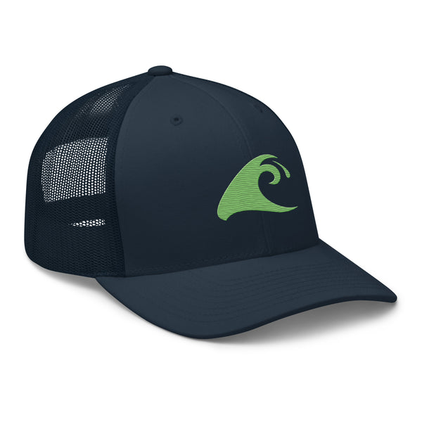 Extremely Stoked Navy Blue Trucker Cap with Lime Green Epic Wave Logo