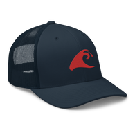 Navy Blue Trucker Hat with Red Epic Wave Logo | Surf Style Cap by Extremely Stoked®