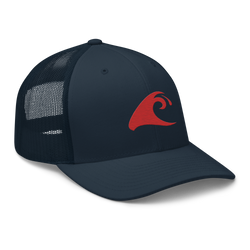 Navy Blue Trucker Hat with Red Epic Wave Logo | Surf Style Cap by Extremely Stoked®
