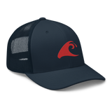 Navy Blue Trucker Hat with Red Epic Wave Logo | Surf Style Cap by Extremely Stoked®