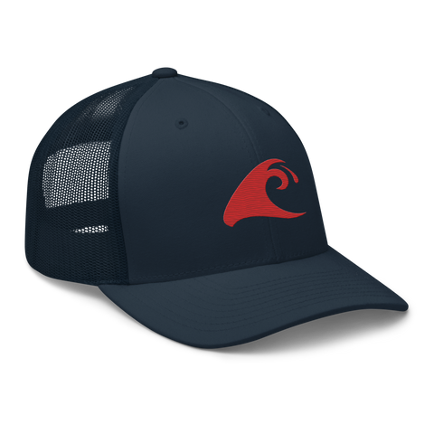 Navy Blue Trucker Hat with Red Epic Wave Logo | Surf Style Cap by Extremely Stoked®
