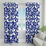 Royal Blue Hawaiian Flowers on White Window Curtains - Extremely Stoked® Eco Beach Luxe Collection - Medium Scale
