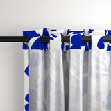 Royal Blue Hawaiian Flowers on White Window Curtains - Extremely Stoked® Eco Beach Luxe Collection - Medium Scale