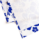 Royal Blue Hawaiian Flowers on White Window Curtains - Extremely Stoked® Eco Beach Luxe Collection - Medium Scale