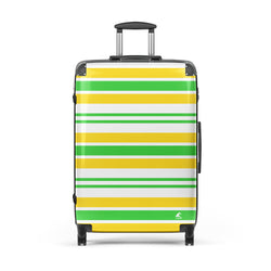 Yellow, Lime Green and White Classic Surf Stripes Suitcase – Surf & Beach Inspired Luggage by Extremely Stoked®