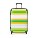 Yellow, Lime Green and White Classic Surf Stripes Suitcase – Surf & Beach Inspired Luggage by Extremely Stoked®