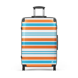 Orange, Aqua Blue and White Classic Surf Stripes Suitcase – Surf & Beach Inspired Luggage by Extremely Stoked®