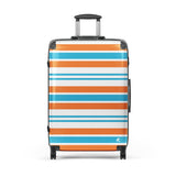 Orange, Aqua Blue and White Classic Surf Stripes Suitcase – Surf & Beach Inspired Luggage by Extremely Stoked®