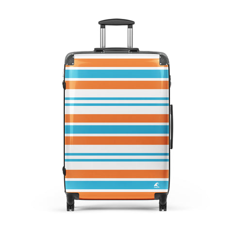 Orange, Aqua Blue and White Classic Surf Stripes Suitcase – Surf & Beach Inspired Luggage by Extremely Stoked®