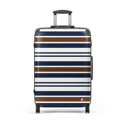 Brown, Navy Blue and White Classic Surf Stripes Suitcase – Surf & Beach Inspired Luggage by Extremely Stoked®