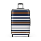 Brown, Navy Blue and White Classic Surf Stripes Suitcase – Surf & Beach Inspired Luggage by Extremely Stoked®