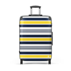 Yellow, Navy Blue and White Classic Surf Stripes Suitcase – Surf & Beach Inspired Luggage by Extremely Stoked®