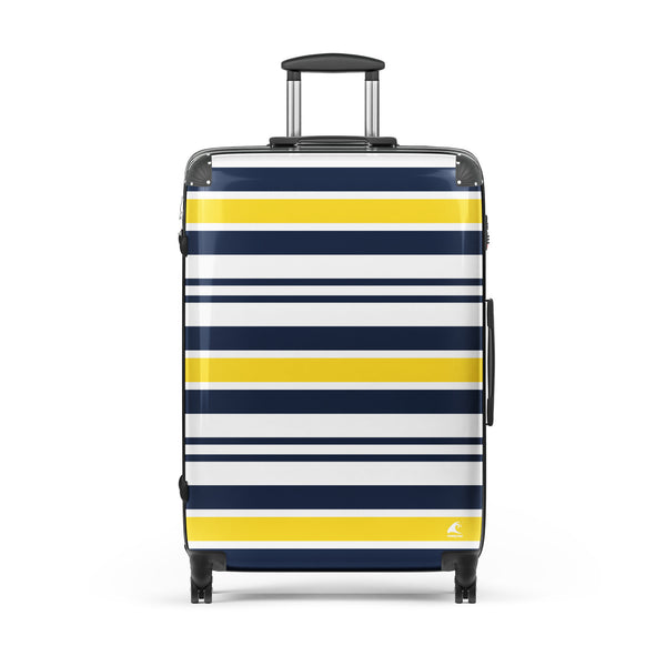 Yellow, Navy Blue and White Classic Surf Stripes Suitcase – Surf & Beach Inspired Luggage by Extremely Stoked®