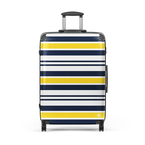 Yellow, Navy Blue and White Classic Surf Stripes Suitcase – Surf & Beach Inspired Luggage by Extremely Stoked®