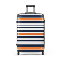 Orange, Navy Blue and White Classic Surf Stripes Suitcase – Surf & Beach Inspired Luggage by Extremely Stoked®
