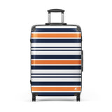 Orange, Navy Blue and White Classic Surf Stripes Suitcase – Surf & Beach Inspired Luggage by Extremely Stoked®