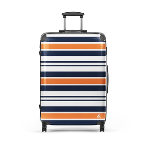 Orange, Navy Blue and White Classic Surf Stripes Suitcase – Surf & Beach Inspired Luggage by Extremely Stoked®