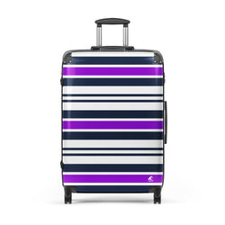 Purple, Navy Blue and White Classic Surf Stripes Suitcase – Surf & Beach Inspired Luggage by Extremely Stoked®