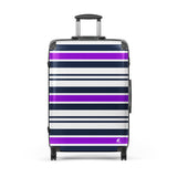 Purple, Navy Blue and White Classic Surf Stripes Suitcase – Surf & Beach Inspired Luggage by Extremely Stoked®