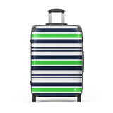Lime Green, Navy Blue and White Classic Surf Stripes Suitcase – Surf & Beach Inspired Luggage by Extremely Stoked®