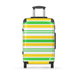 Yellow, Lime Green and White Classic Surf Stripes Suitcase – Surf & Beach Inspired Luggage by Extremely Stoked®