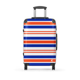 Orange, Royal Blue and White Classic Surf Stripes Suitcase – Surf & Beach Inspired Luggage by Extremely Stoked®