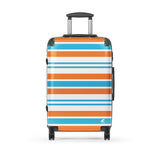 Orange, Aqua Blue and White Classic Surf Stripes Suitcase – Surf & Beach Inspired Luggage by Extremely Stoked®