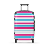 Hot Pink, Aqua Blue and White Classic Surf Stripes Suitcase – Surf & Beach Inspired Luggage by Extremely Stoked®