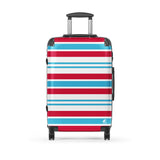 Red, Aqua Blue and White Classic Surf Stripes Suitcase – Surf & Beach Inspired Luggage by Extremely Stoked®