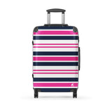 Hot Pink, Navy Blue and White Classic Surf Stripes Suitcase – Surf & Beach Inspired Luggage by Extremely Stoked®