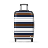 Brown, Navy Blue and White Classic Surf Stripes Suitcase – Surf & Beach Inspired Luggage by Extremely Stoked®