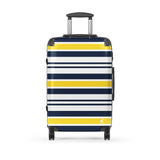 Yellow, Navy Blue and White Classic Surf Stripes Suitcase – Surf & Beach Inspired Luggage by Extremely Stoked®