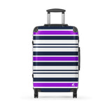 Purple, Navy Blue and White Classic Surf Stripes Suitcase – Surf & Beach Inspired Luggage by Extremely Stoked®