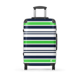 Lime Green, Navy Blue and White Classic Surf Stripes Suitcase – Surf & Beach Inspired Luggage by Extremely Stoked®