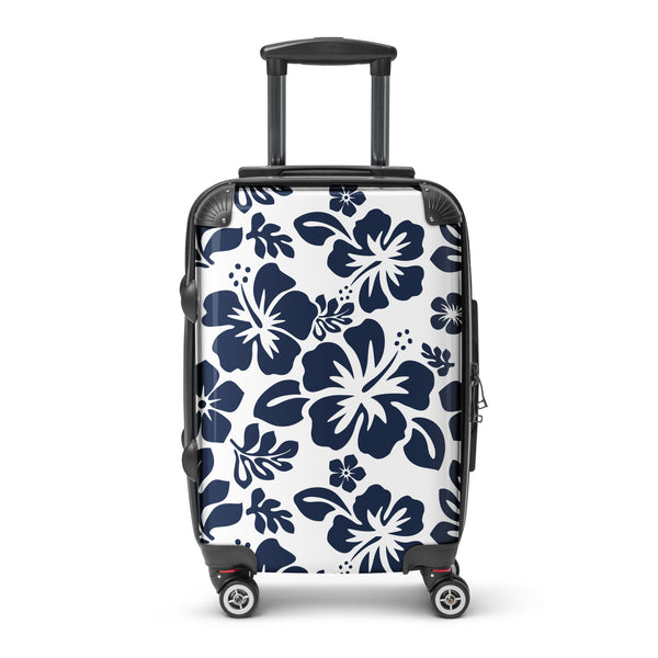 Navy Blue Hawaiian Flowers Carry On Suitcase | Extremely Stoked®