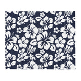 Navy Blue and White Hawaiian Flowers Fleece Throw Blanket