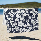 Navy Blue and White Hawaiian Flowers Fleece Throw Blanket