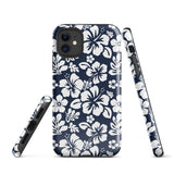 Navy Blue and White Hawaiian Flowers Tough Case for iPhone®