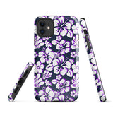 Navy Blue, Purple and White Hawaiian Flowers Tough Case for iPhone®