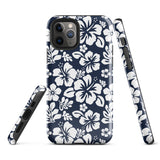 Navy Blue and White Hawaiian Flowers Tough Case for iPhone®