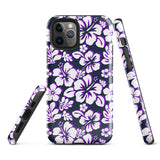 Navy Blue, Purple and White Hawaiian Flowers Tough Case for iPhone®