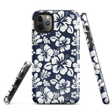 Navy Blue and White Hawaiian Flowers Tough Case for iPhone®