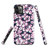 Navy Blue, Hot Pink and White Hawaiian Flowers Tough Case for iPhone®