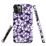 Navy Blue, Purple and White Hawaiian Flowers Tough Case for iPhone®