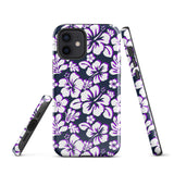 Navy Blue, Purple and White Hawaiian Flowers Tough Case for iPhone®